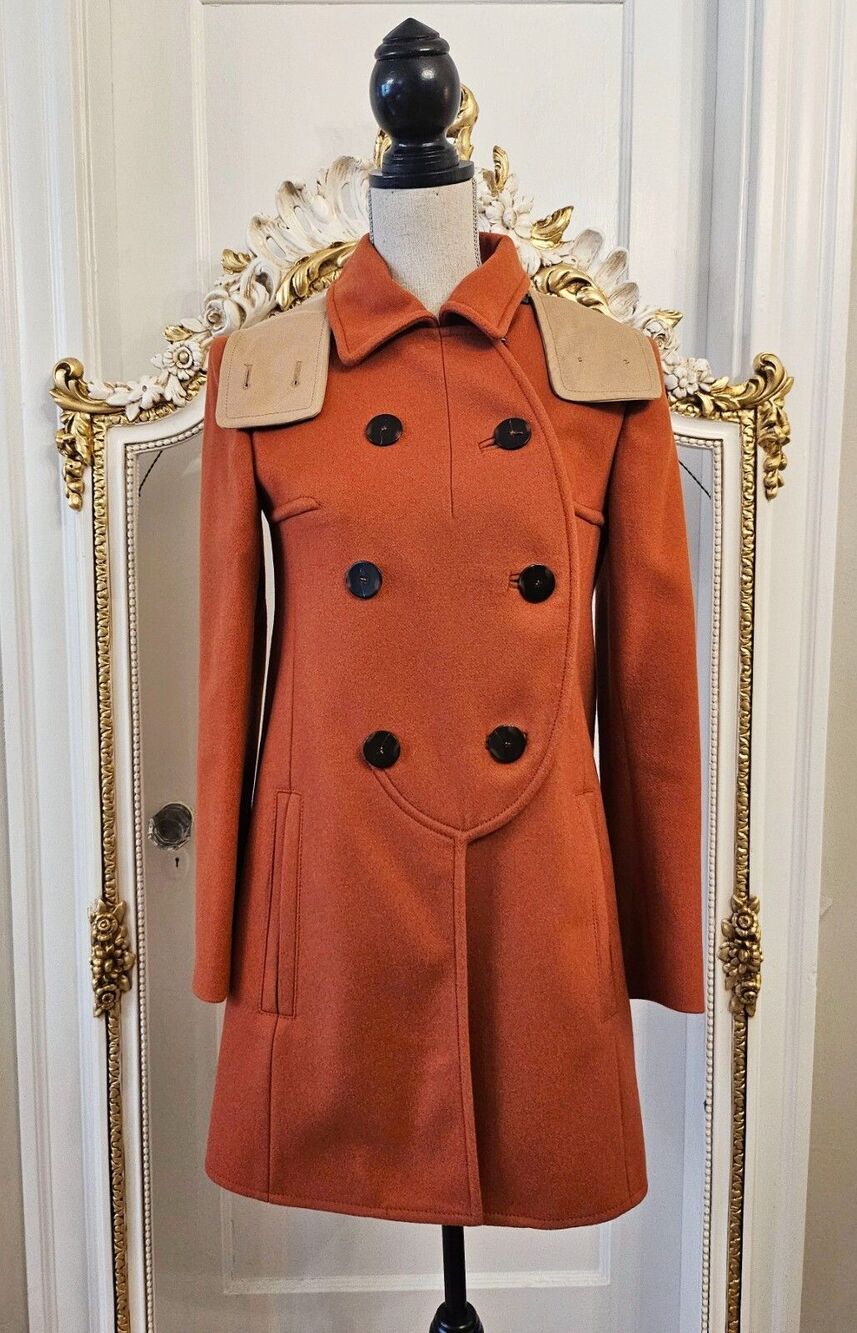 CARVEN Terracota Wool Pea Coat with removable hood, (FR) 36, (US) 4